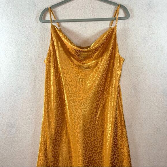 Emma Michelle Womens Cowl Neck Slip Dress Sz L Y2K Retro Golden Goddess Leopard - Picture 2 of 13